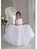 Two Piece White Lace Tulle Elbow Sleeve Flower Girl Dress